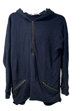 Clu Women Sweaters 1/4 Zip Hoodie Cotton Blend Blue Size M A001839